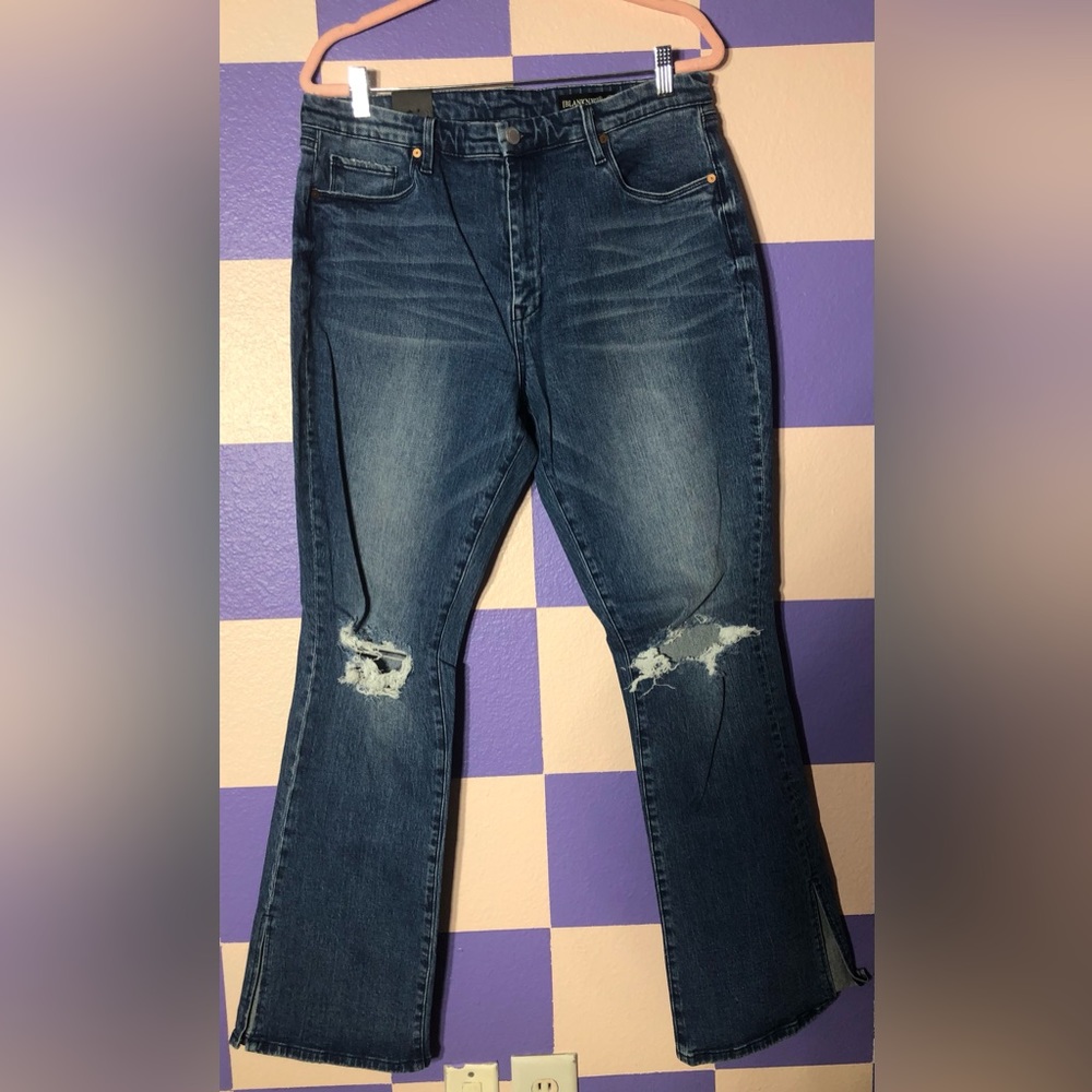 NWT Blank NYC High Rise Distressed Flare Jeans in Medium Blue - Size 14 / 32